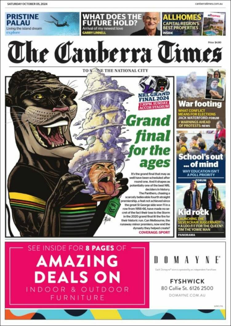 Portada de The Canberra Times (Australia)