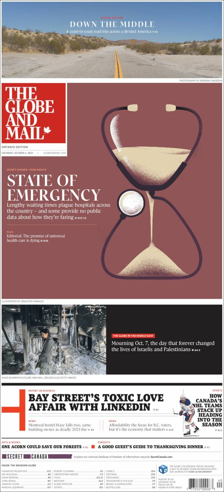 Portada de The Globe and Mail (Canadá)