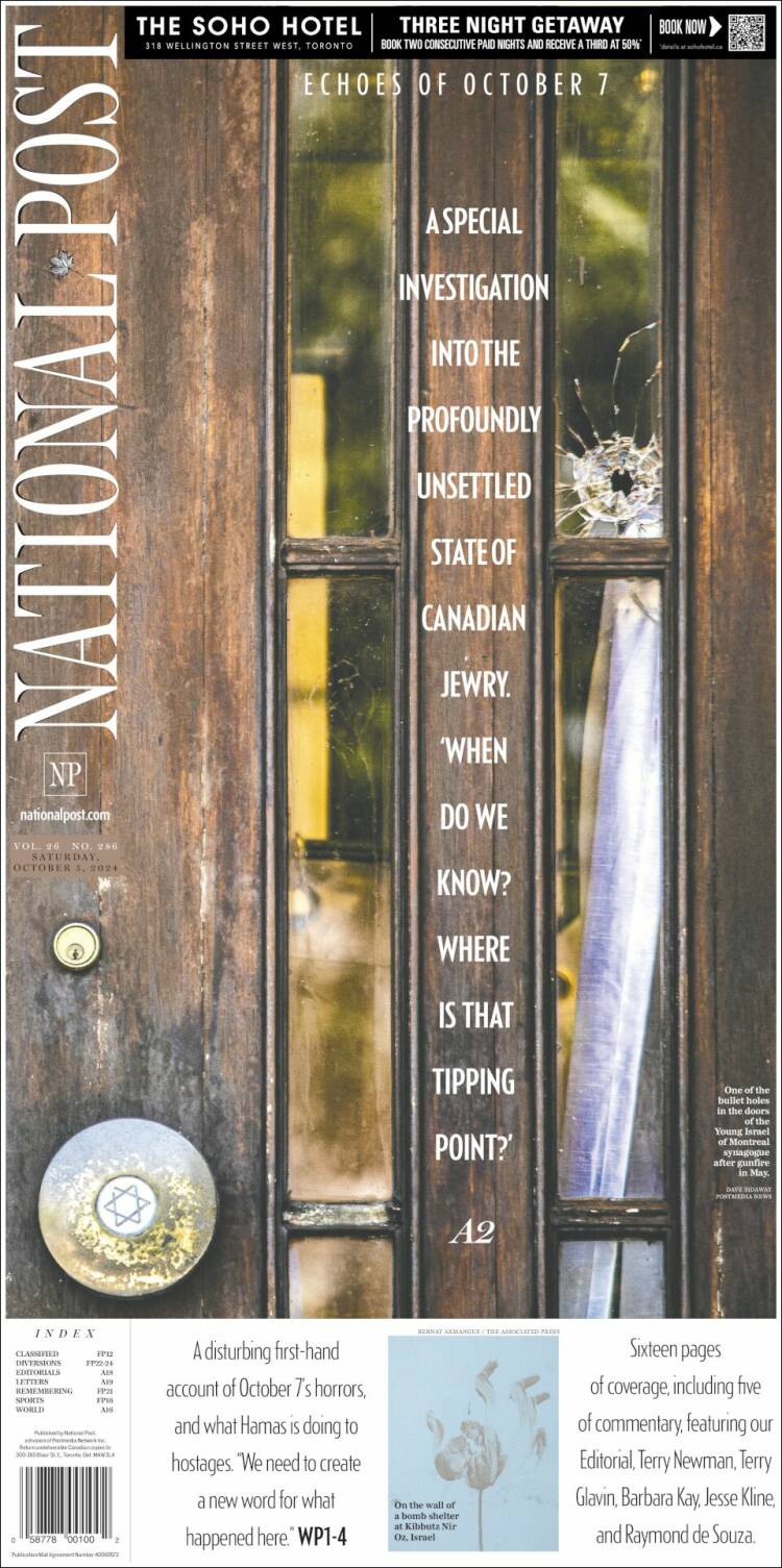 Portada de The National Post (Canadá)