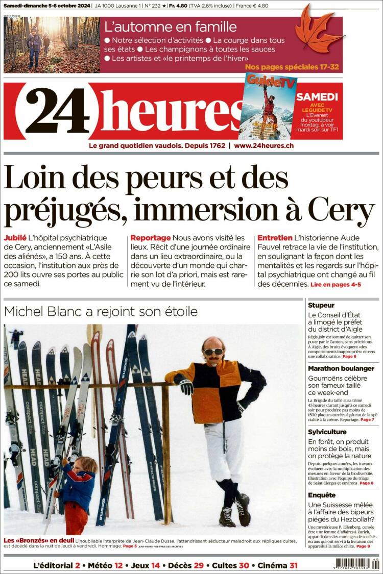 Portada de 24 Heures (Suiza)