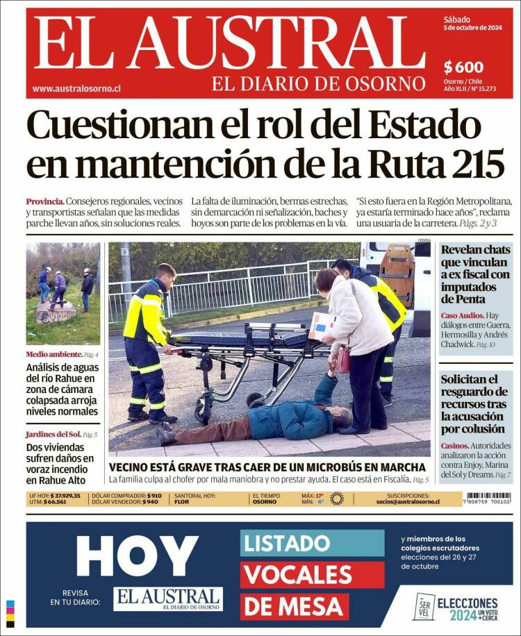 Portada de El Austral de Osorno (Chile)