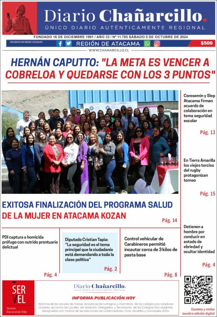 Portada de Diario Chañarcillo (Chile)