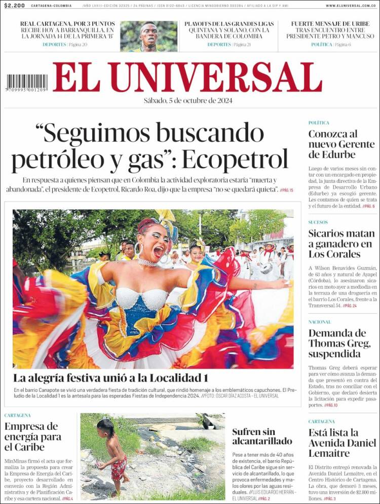 Portada de El Universal (Colombia)