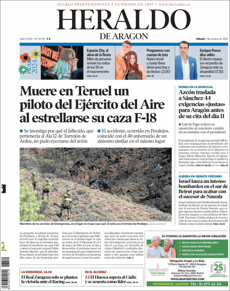 Portada de Heraldo de Aragón (Espa&ntilde;a)