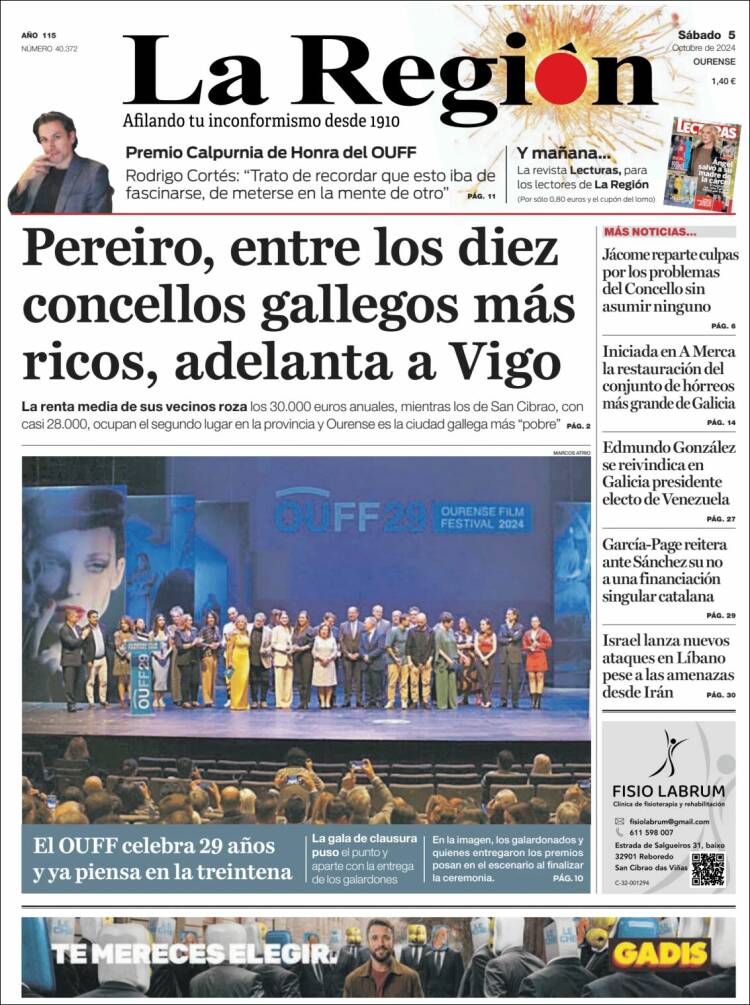 Portada de La Región de Ourense (Espa&ntilde;a)