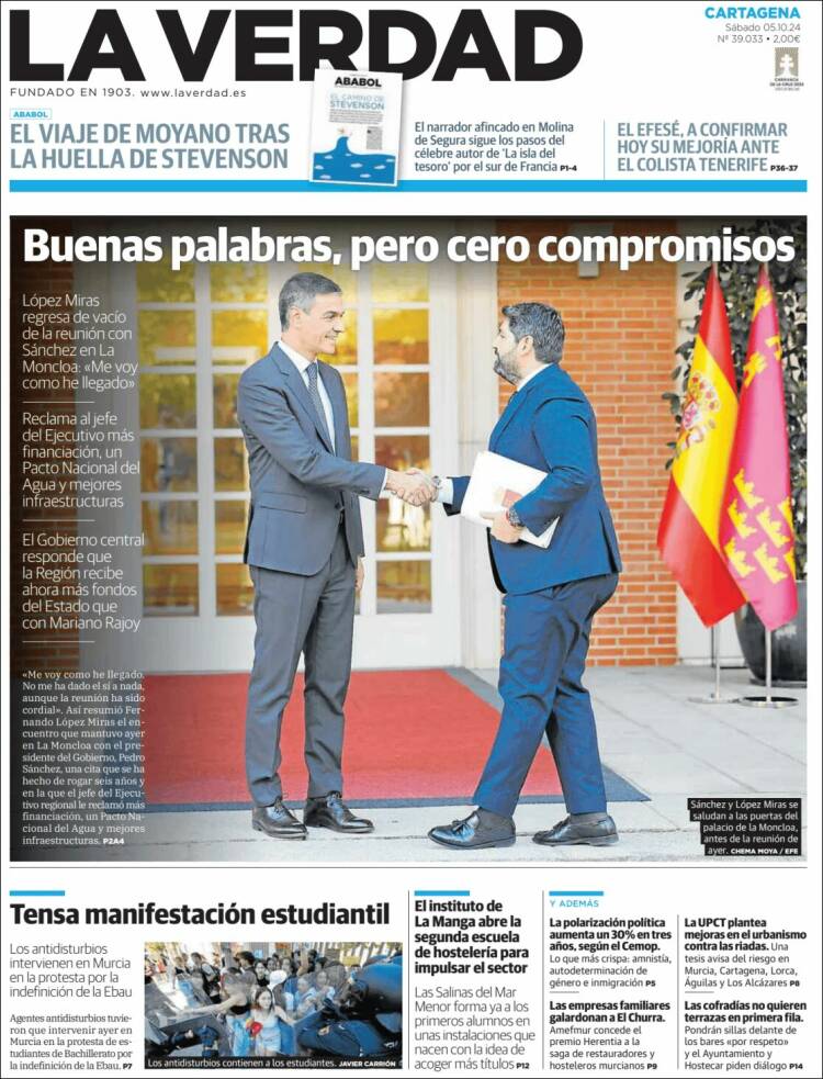 Portada de La Verdad de Cartagena (Espa&ntilde;a)