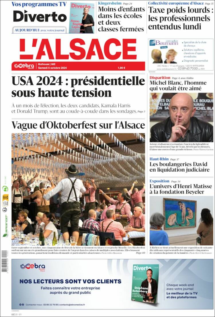 Portada de Journal L'Alsace (Francia)