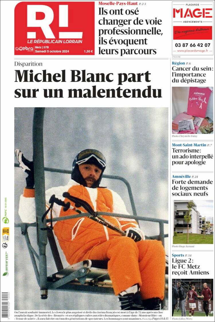 Portada de Le Republicain Lorrain (Francia)