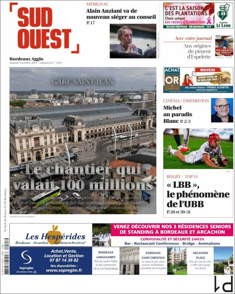 Portada de Sud Ouest (Francia)