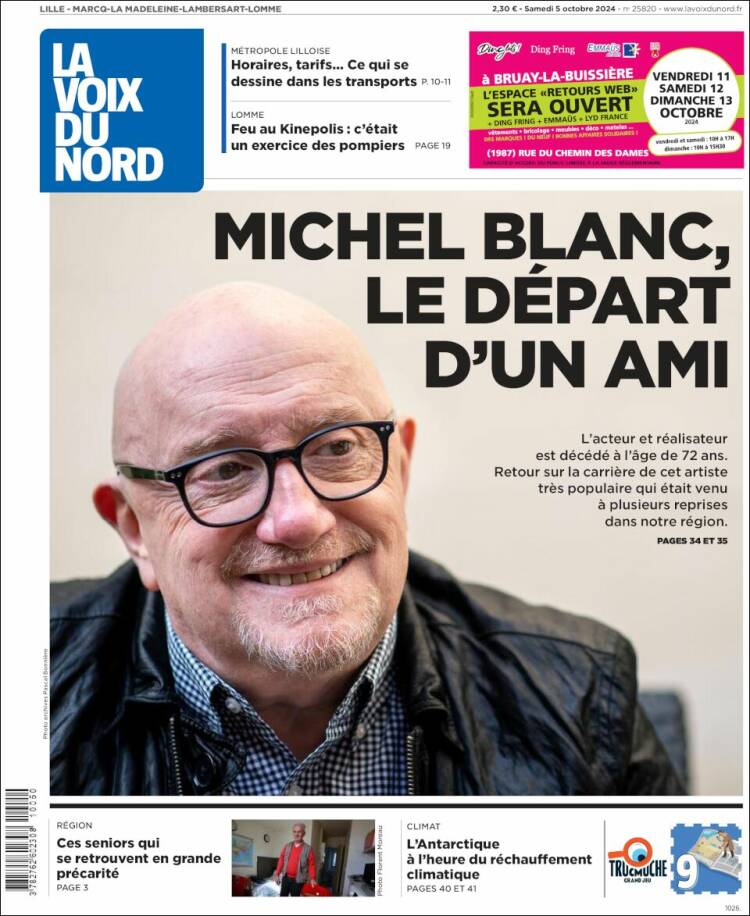 Portada de La Voix du Nord (Francia)