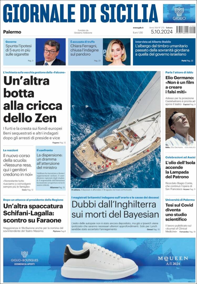 Portada de Giornale di Sicilia (Italia)