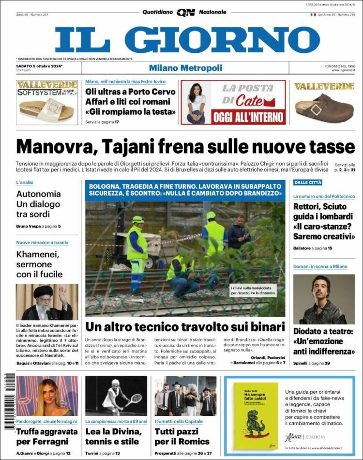 Portada de Il Giorno (Italia)