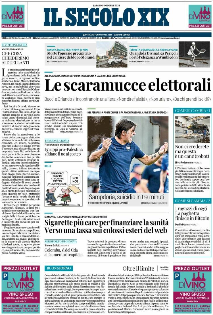 Portada de Il Secolo XIX (Italia)