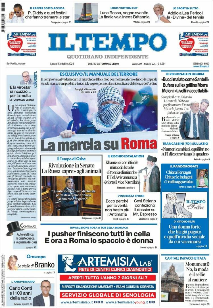 Portada de Il Tempo (Italia)