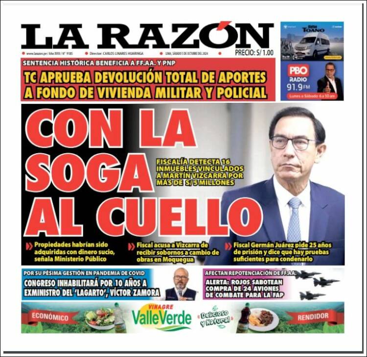 Portada de La Razón (Per&uacute;)