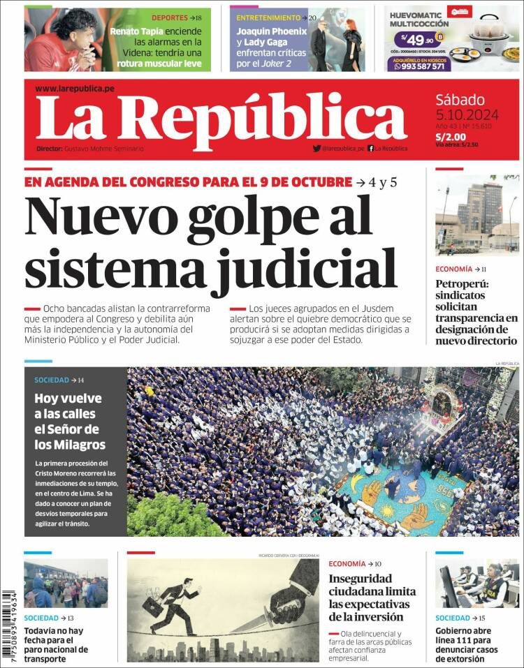 Portada de La Republica (Per&uacute;)