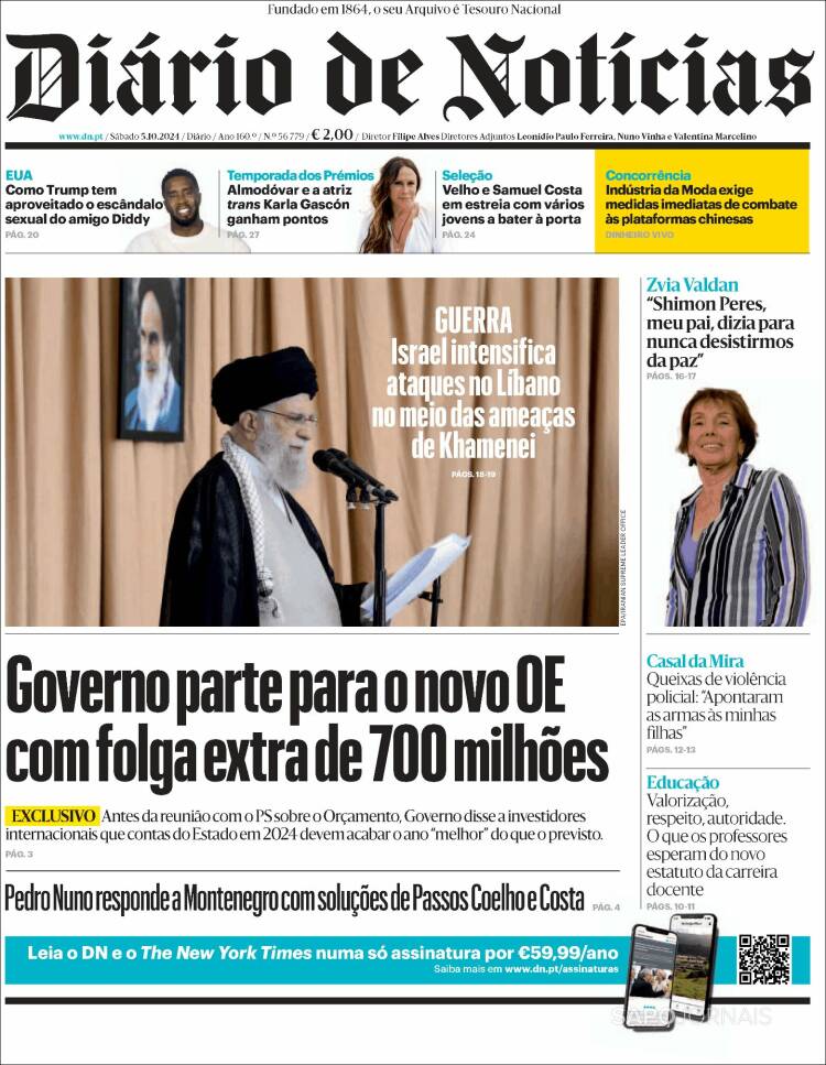 Portada de Diário de Noticias (Portugal)
