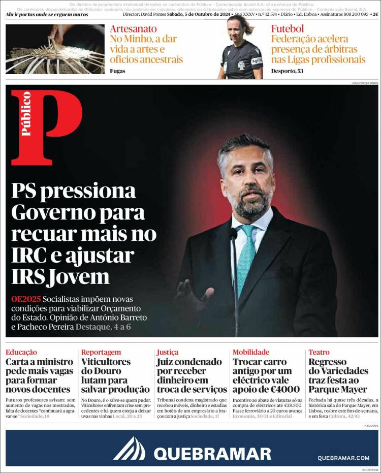 Portada de Público (Portugal)