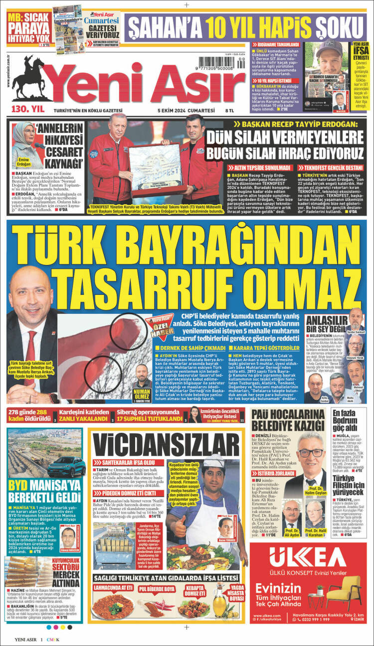 Portada de Yeni Asır (Turqu&iacute;a)