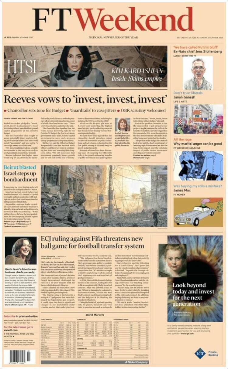 Portada de Financial Times (Reino Unido)