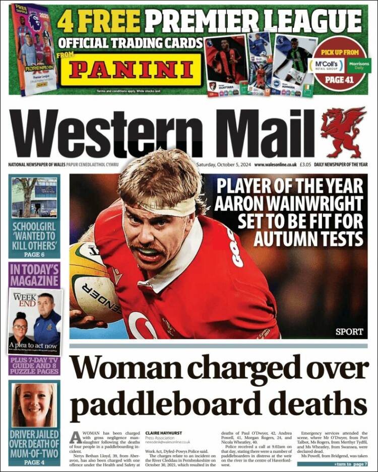 Portada de Western Mail (Reino Unido)