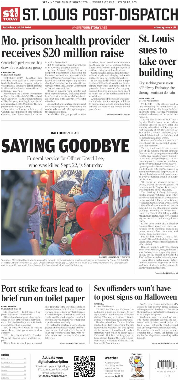 Portada de St. Louis Post-Dispatch (USA)