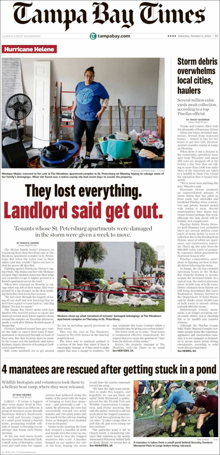 Portada de Tampa Bay Times (USA)