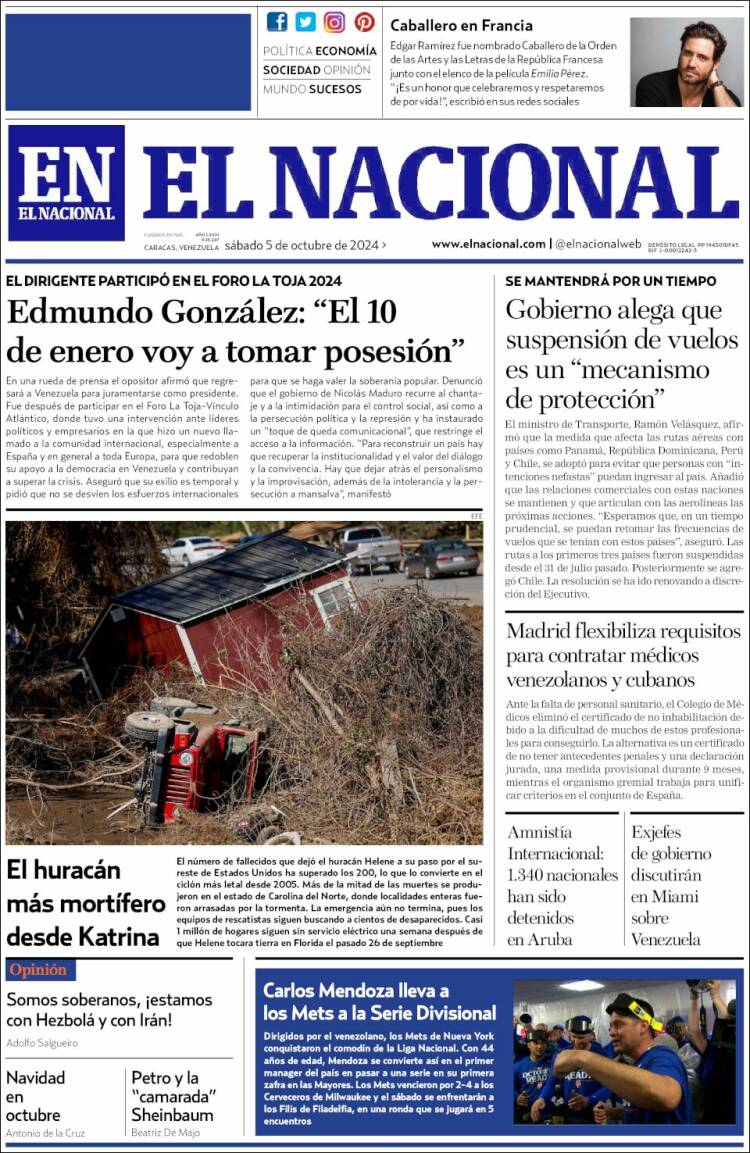 Portada de El Nacional (Venezuela)