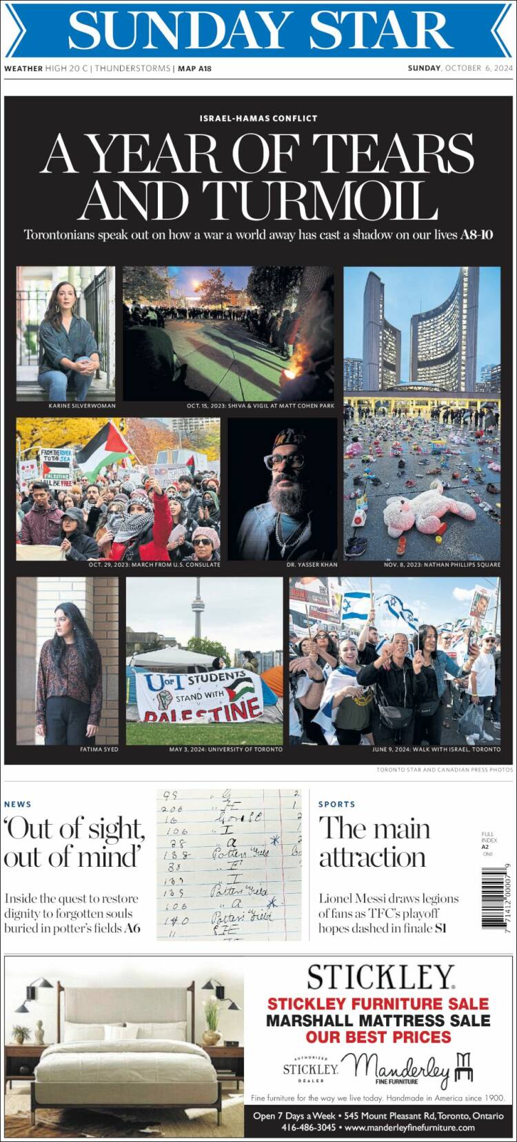 Portada de The Toronto Star (Canadá)