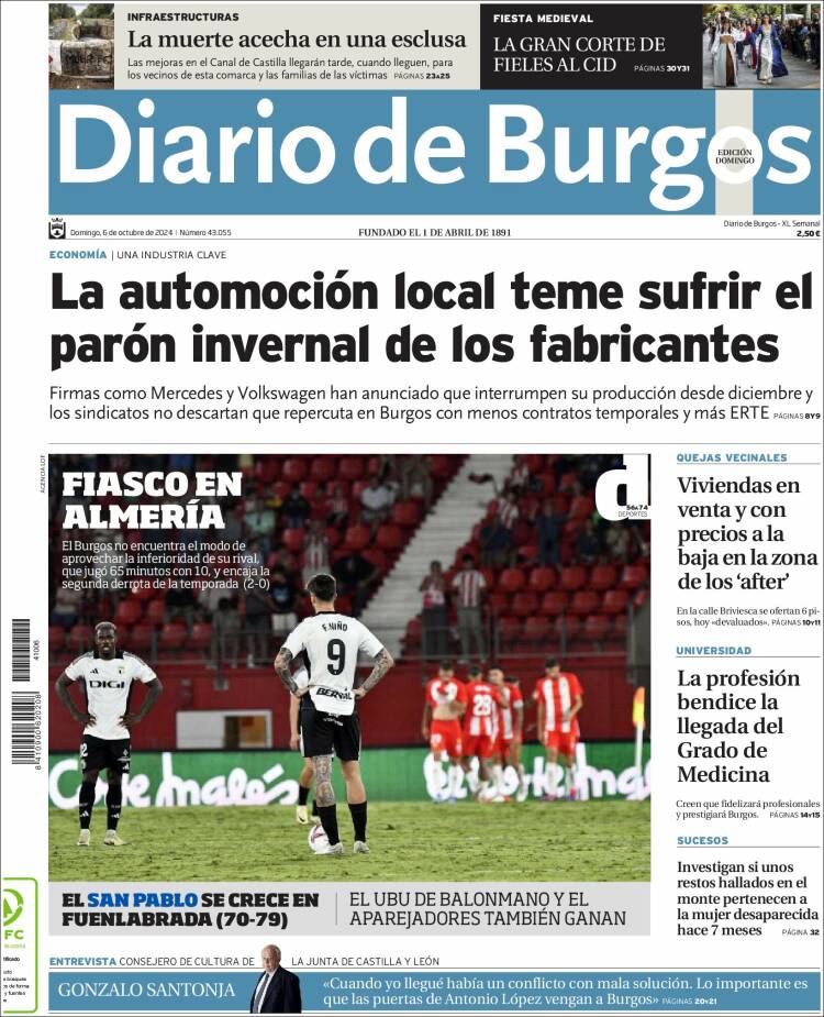 Portada de Diario de Burgos (España)