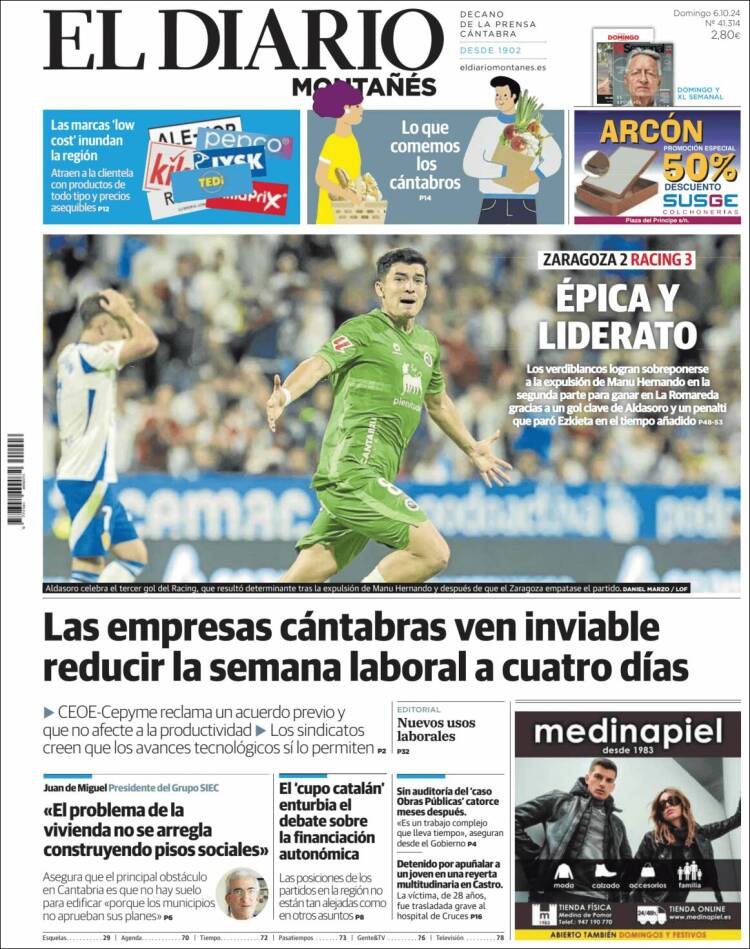 Portada de El Diario Montañés (España)