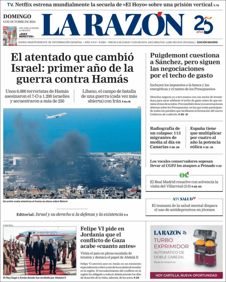 Portada de La Razón (España)