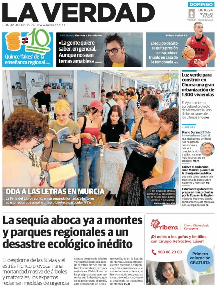 Portada de La Verdad de Murcia (España)