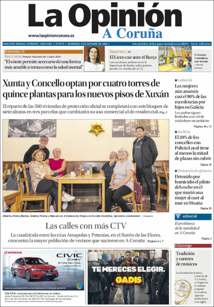 Portada de La Opinión de A Coruña (España)