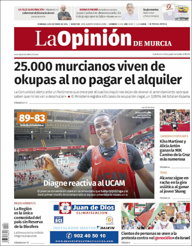 Portada de La Opinión de Murcia (España)