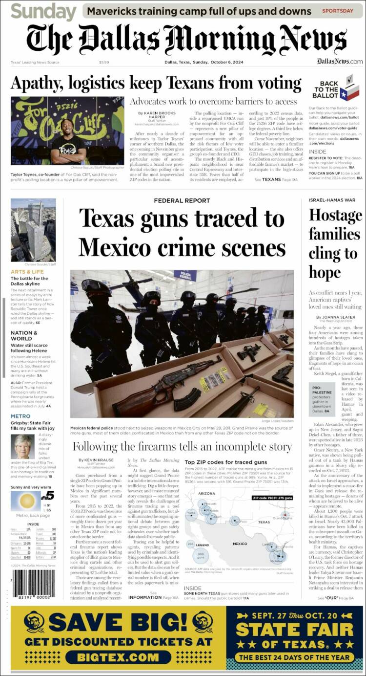 Portada de Dallas Morning News (USA)