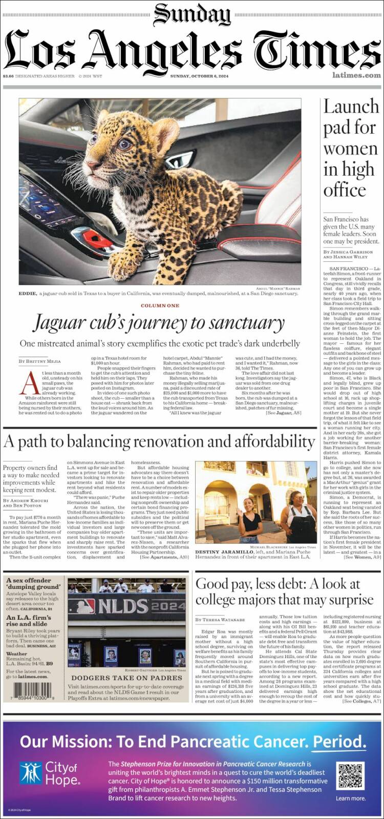 Portada de Los Angeles Times (USA)