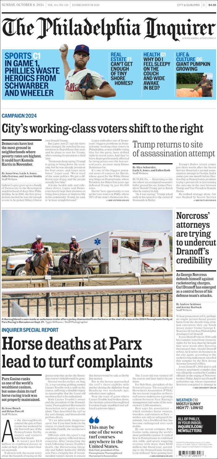 Portada de Philadelphia Inquirer (USA)