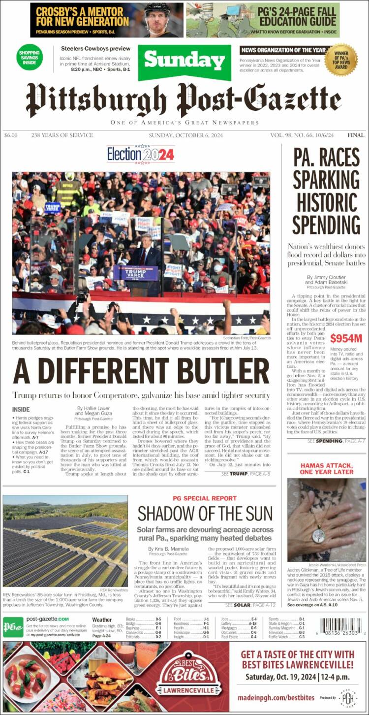 Portada de Pittsburgh Post-Gazette (USA)