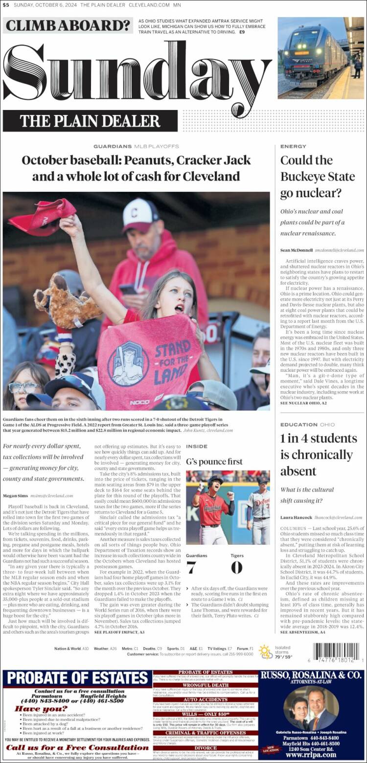 Portada de The Plain Dealer (USA)