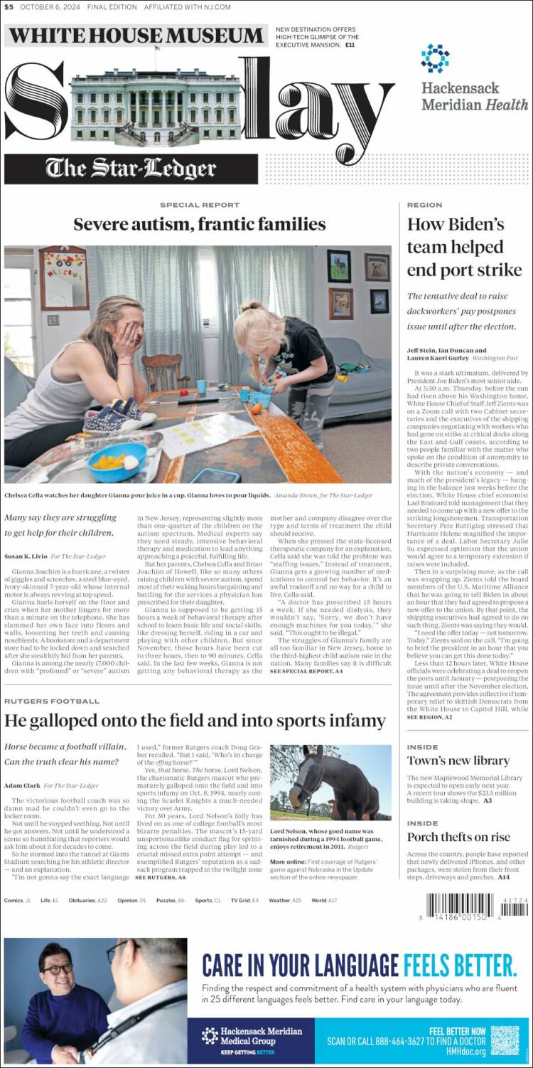 Portada de Star-Ledger (USA)