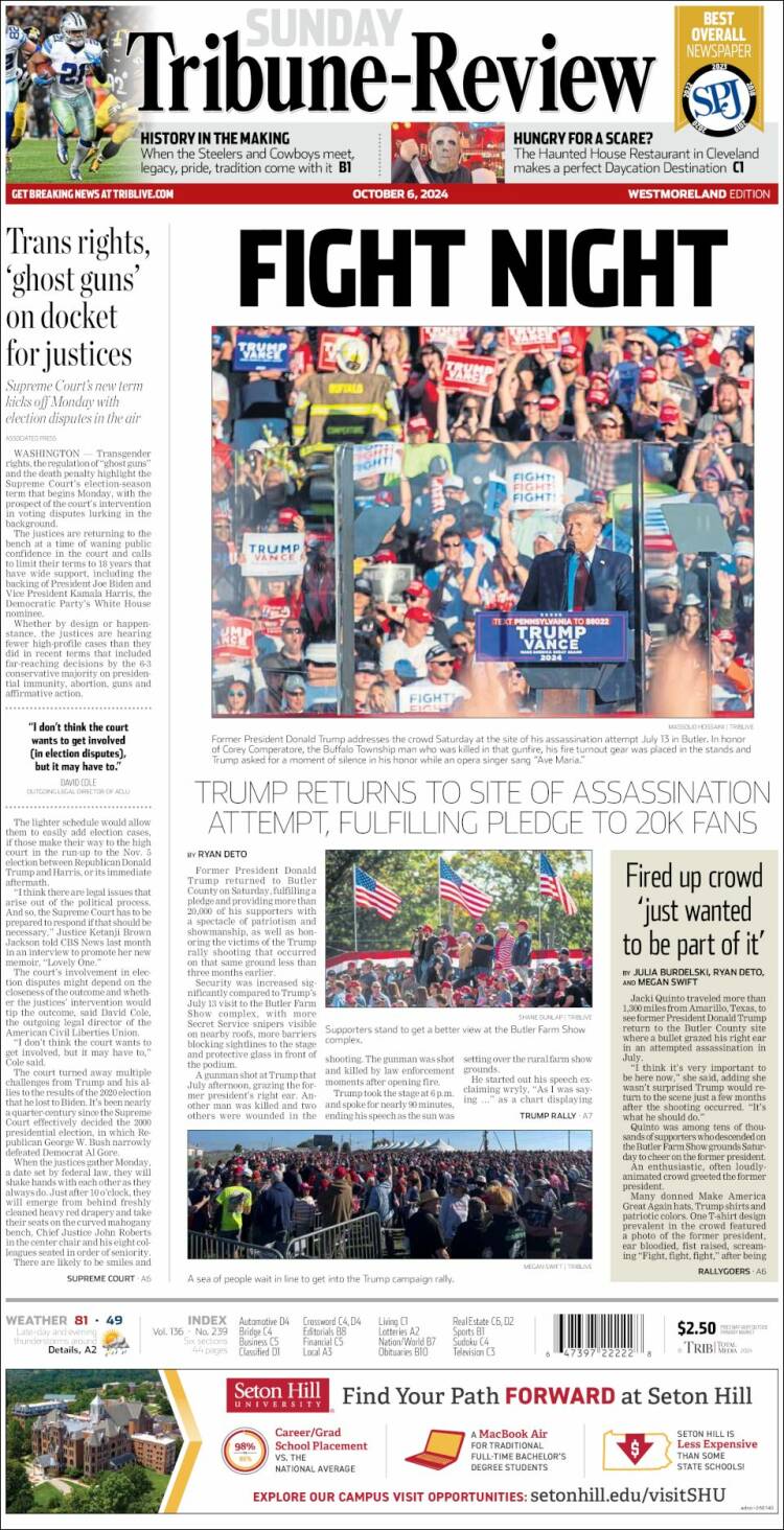 Portada de Tribune-Review (USA)
