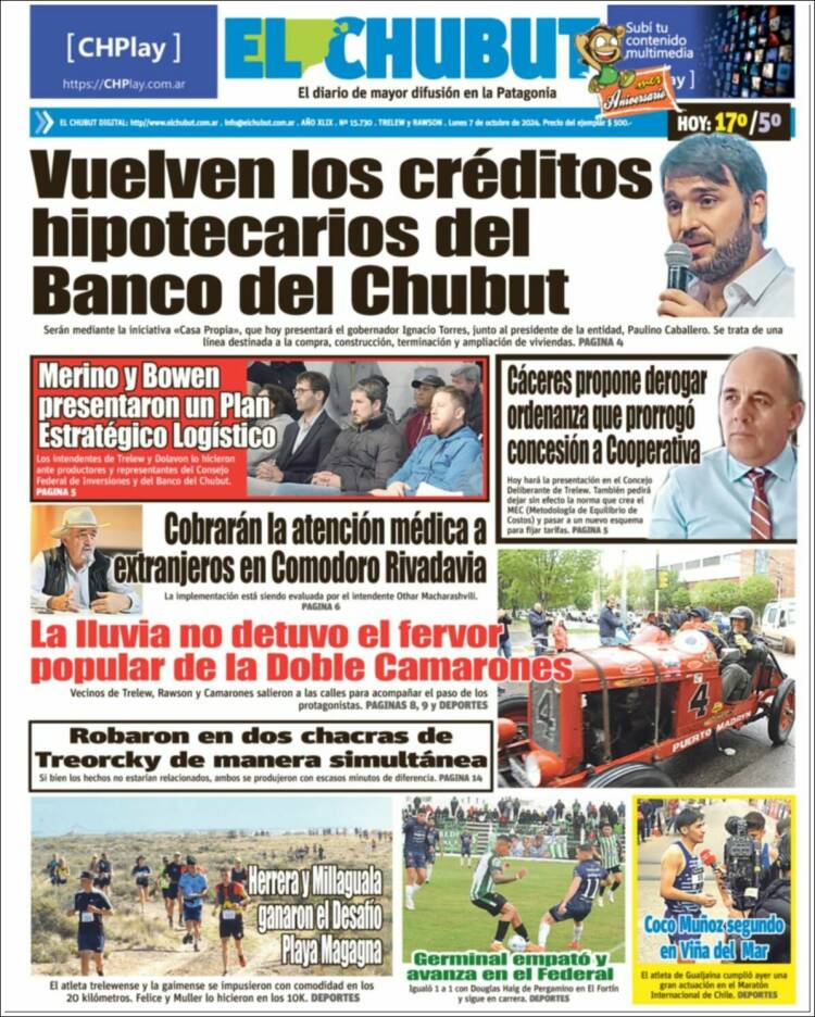 Portada de El Chubut (Argentina)
