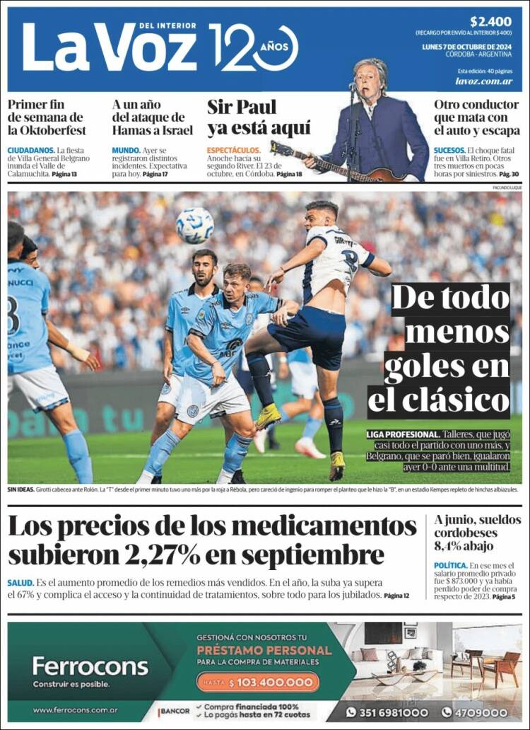 Portada de La Voz del Interior (Argentina)