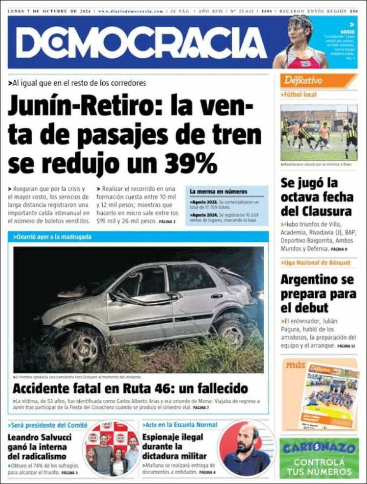 Portada de Diario Democracia (Argentina)