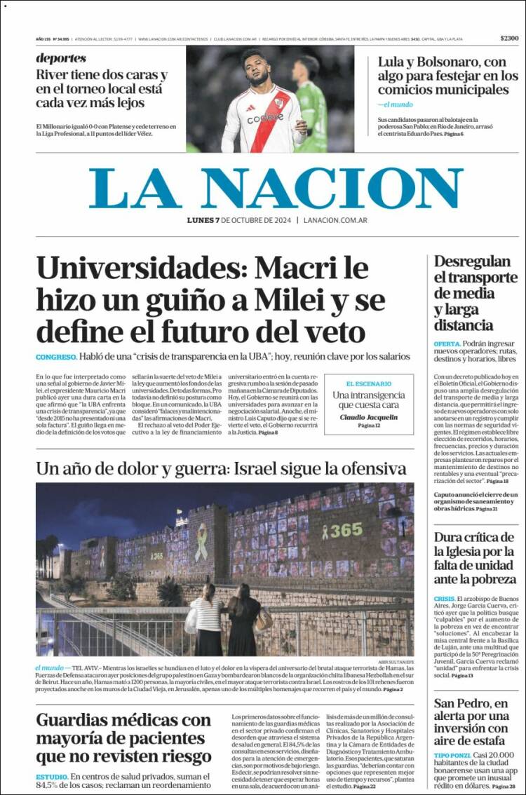 Portada de La Nación (Argentina)