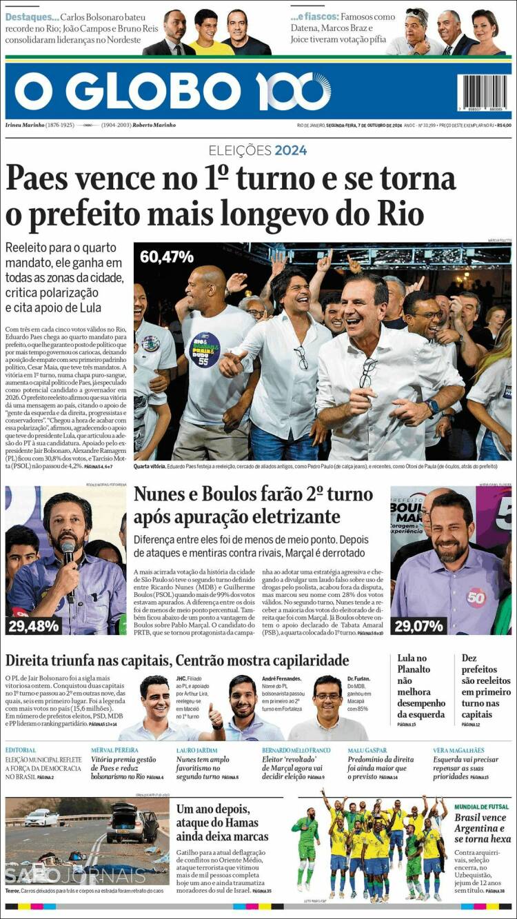 Portada de O Globo (Brasil)