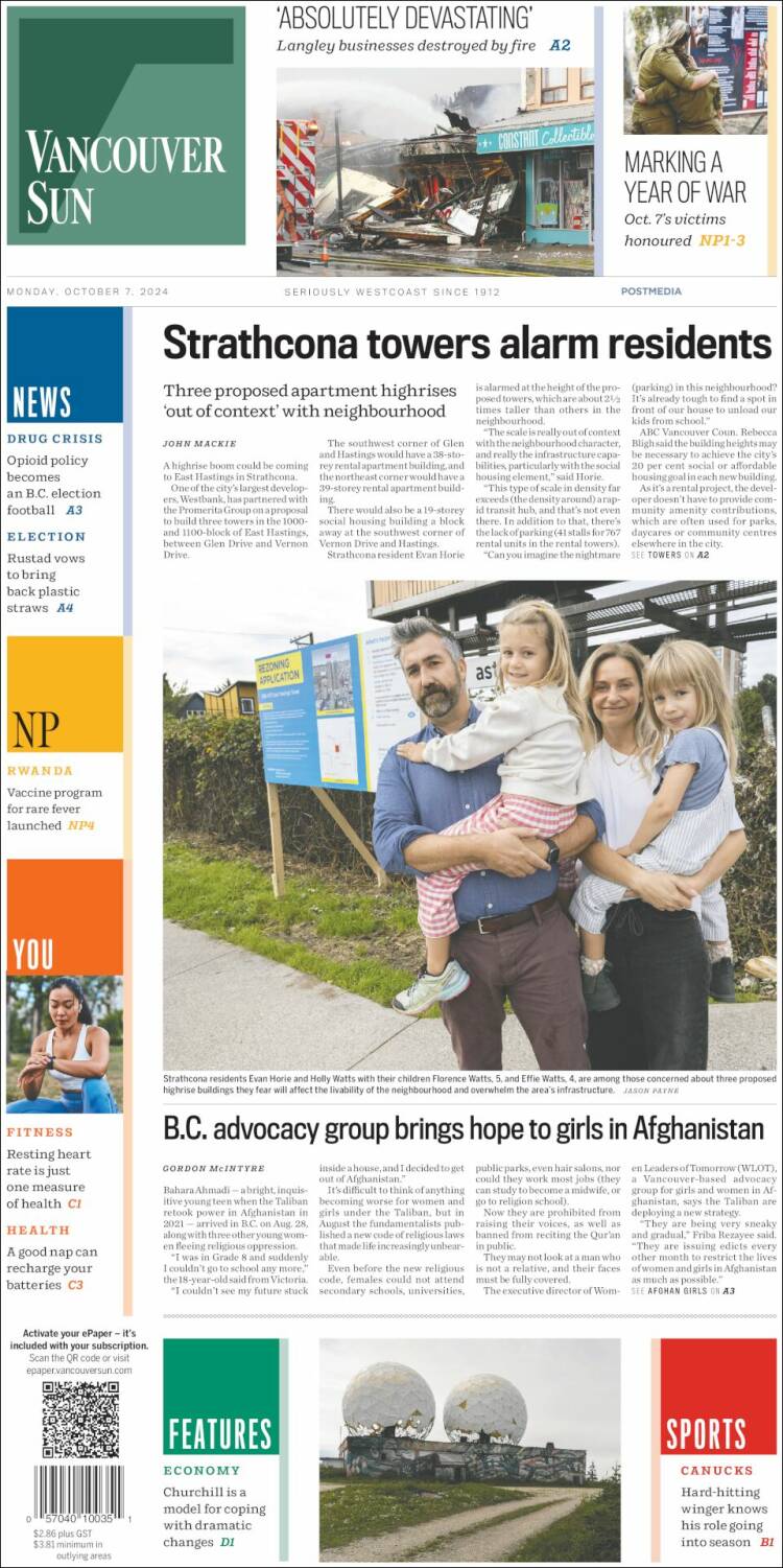 Portada de The Vancouver Sun (Canadá)