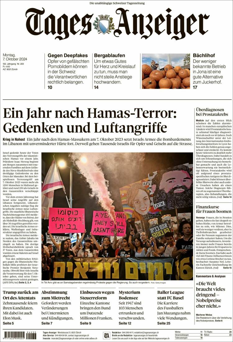 Portada de Tages-Anzeiger (Suiza)