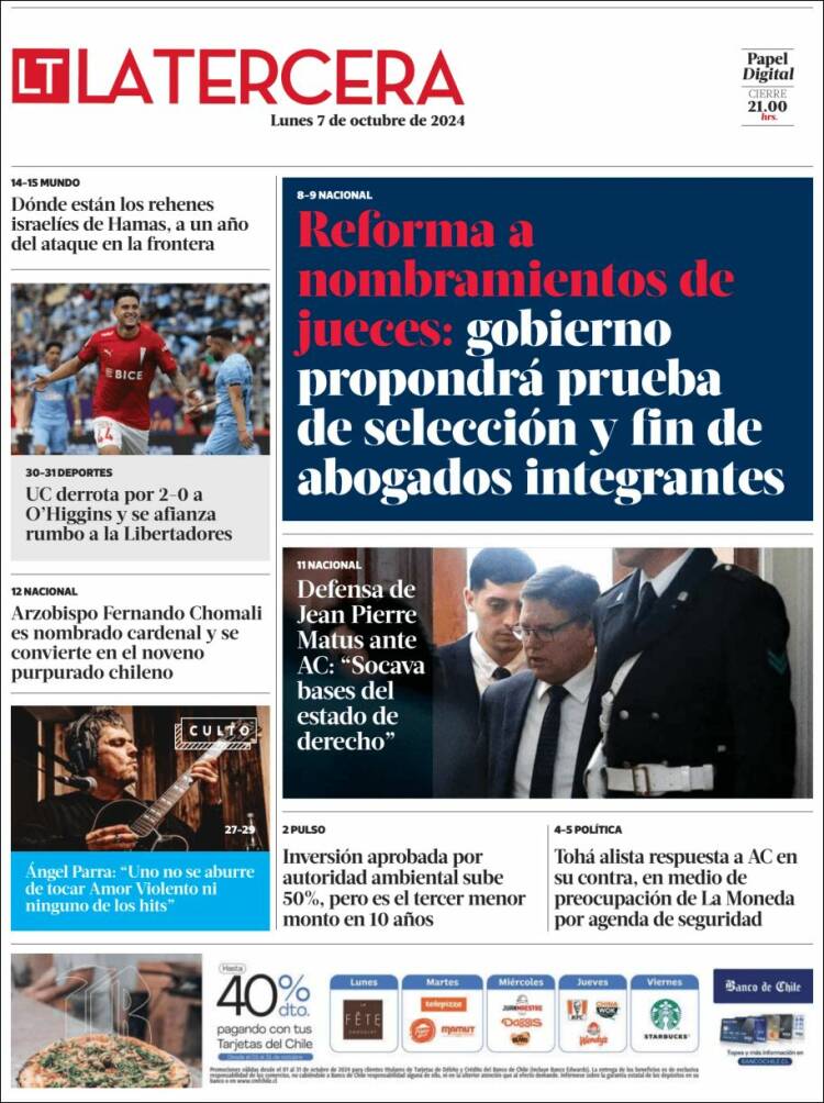 Portada de La Tercera (Chile)